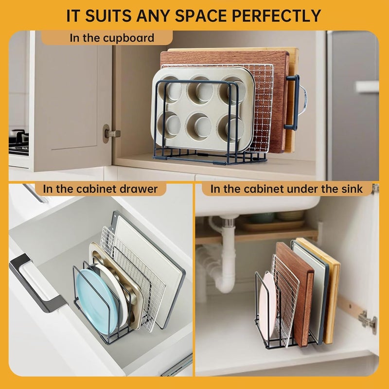 Eyskutvjc 2-Pack 5-Tier Cutting Board Holder, Kitchen Cabinet Organizer Holder, Space-Saving Kitchen Storage for Cutting Boards, Bakeware, Trays,Thin Pans and Cookbooks, Baking Sheets Organizer - Image 4